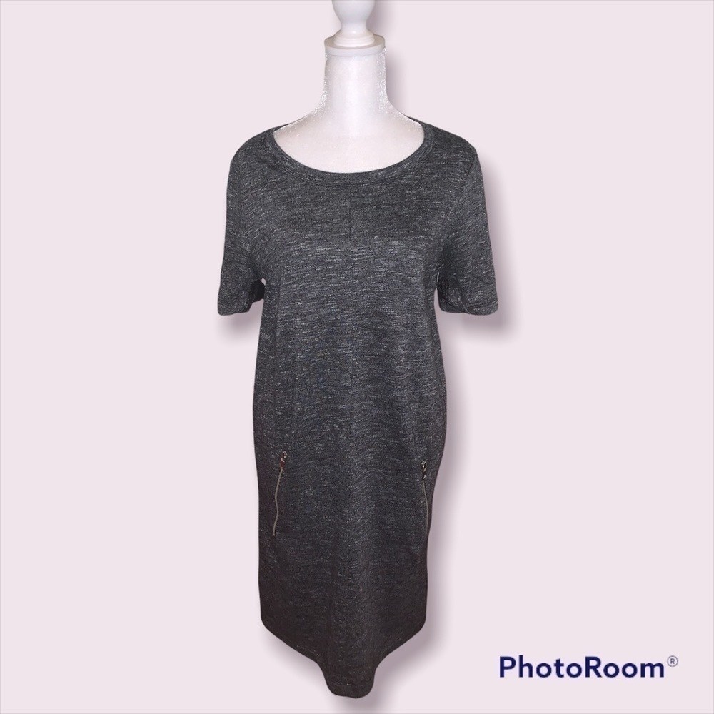 Gap Women Small Tall Gray Marl French Terry Zip Pocket Shift‎ Dress S Tall
